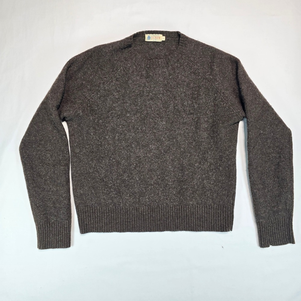 J.Crew Mens Large Lambswool Crewneck Sweater Brown Charcoal Raglan Knit